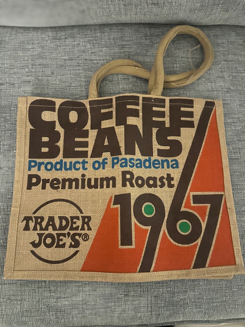 Trader Joe's 1967 Coffee Beans Jute Tote - Tan & Orange